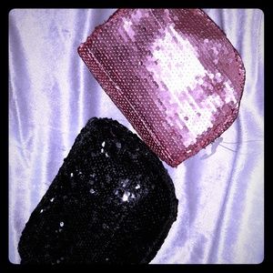 2 Sequin pink and black makeup bags
